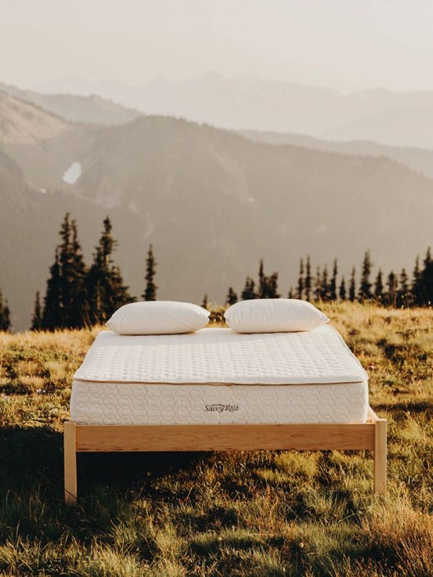 Light wood Virginia-made bed on the top of a mountain