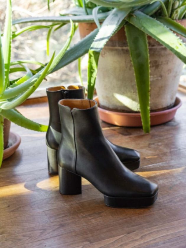 Black platform heeled booties