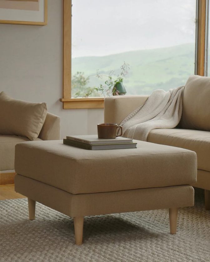Beige fabric sustainable non-toxic ottoman from Sabai