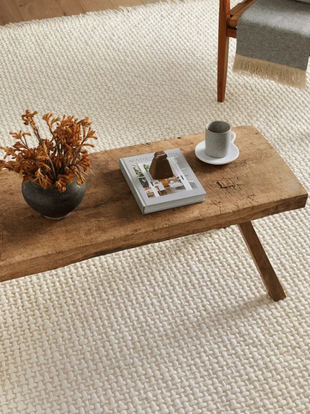 Natural fiber rug in living room