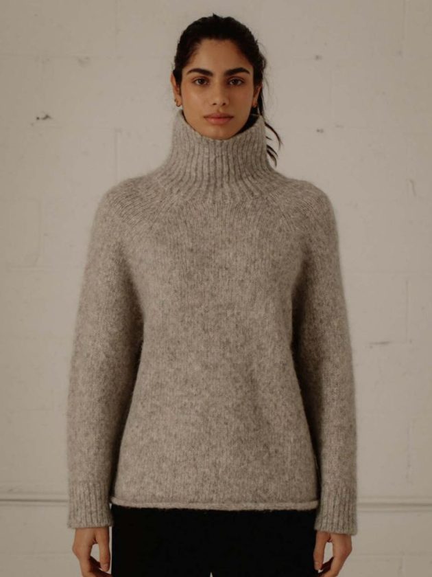 Gray natural fiber turtleneck sweater from Bare Knitwear