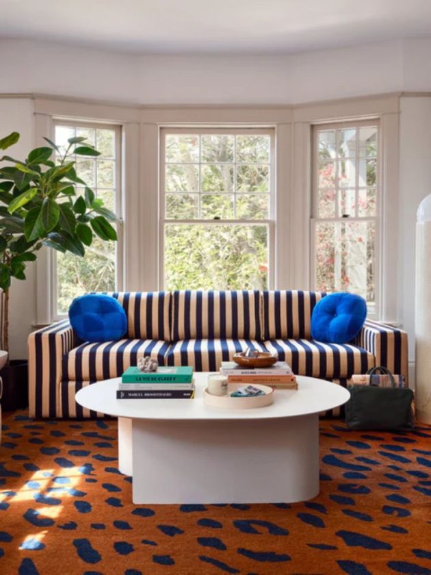 Animal print natural rug in living room
