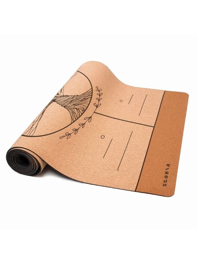 Tree of life print on cork yoga mat by scoria