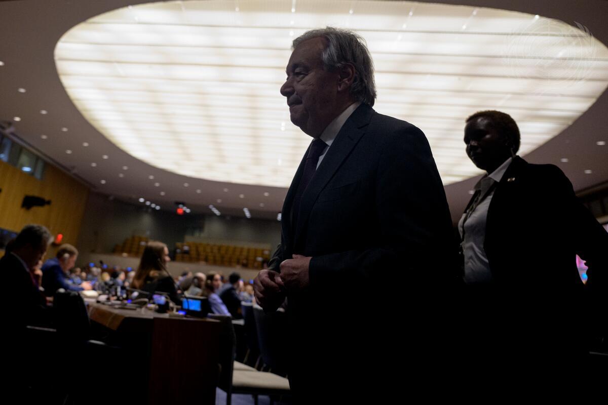 Secretary-General António Guterres attending the meeting on addressing the existential threats posed by sea level rise at UN headquarters in New York.