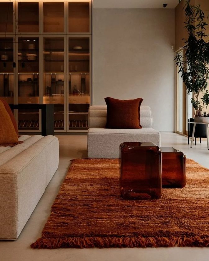 Naturally dyed burnt orange fair trade artisan-made rug
