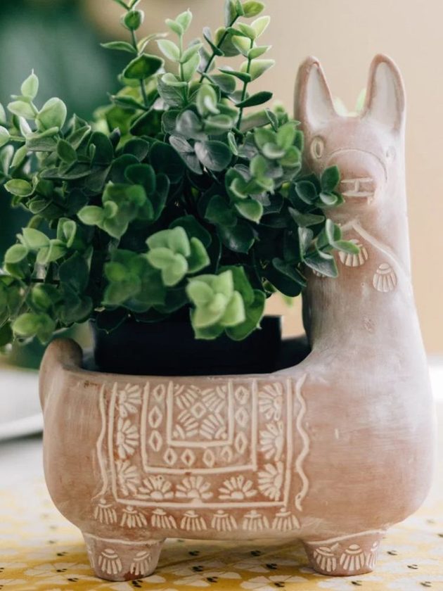 Llama ceramic planter from fair trade store Ten Thousand Villages