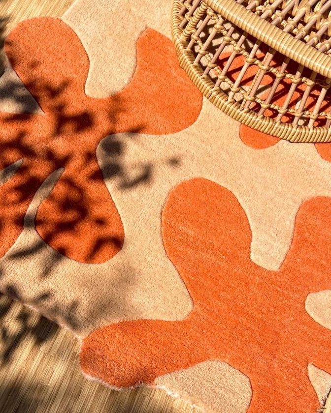 Colorful abstract printed wool ethical rug from Jubi
